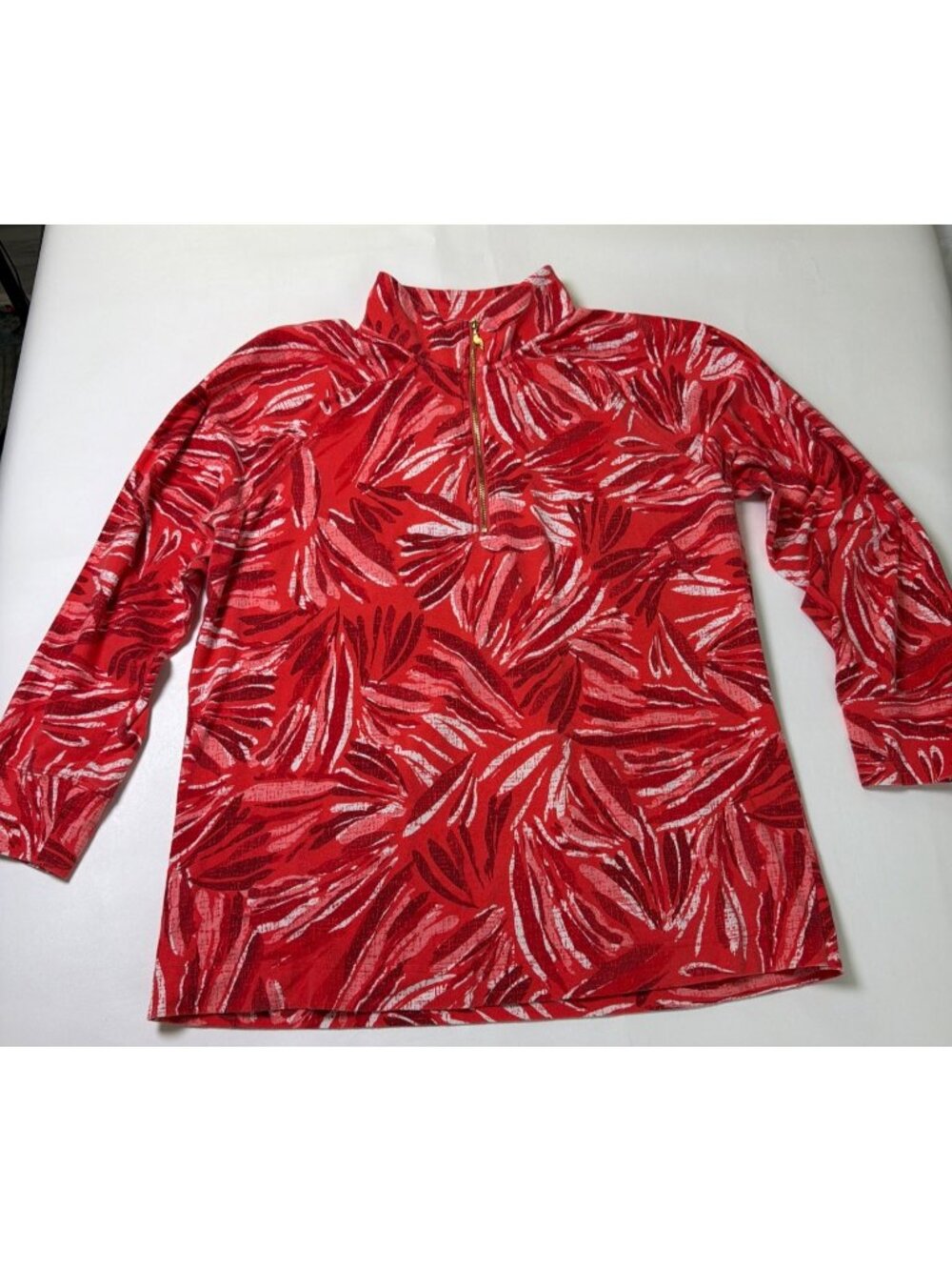 Pappagallo Scarlet Apple Combo Pullover Half-Zip Top Red Abstract Pattern, XL